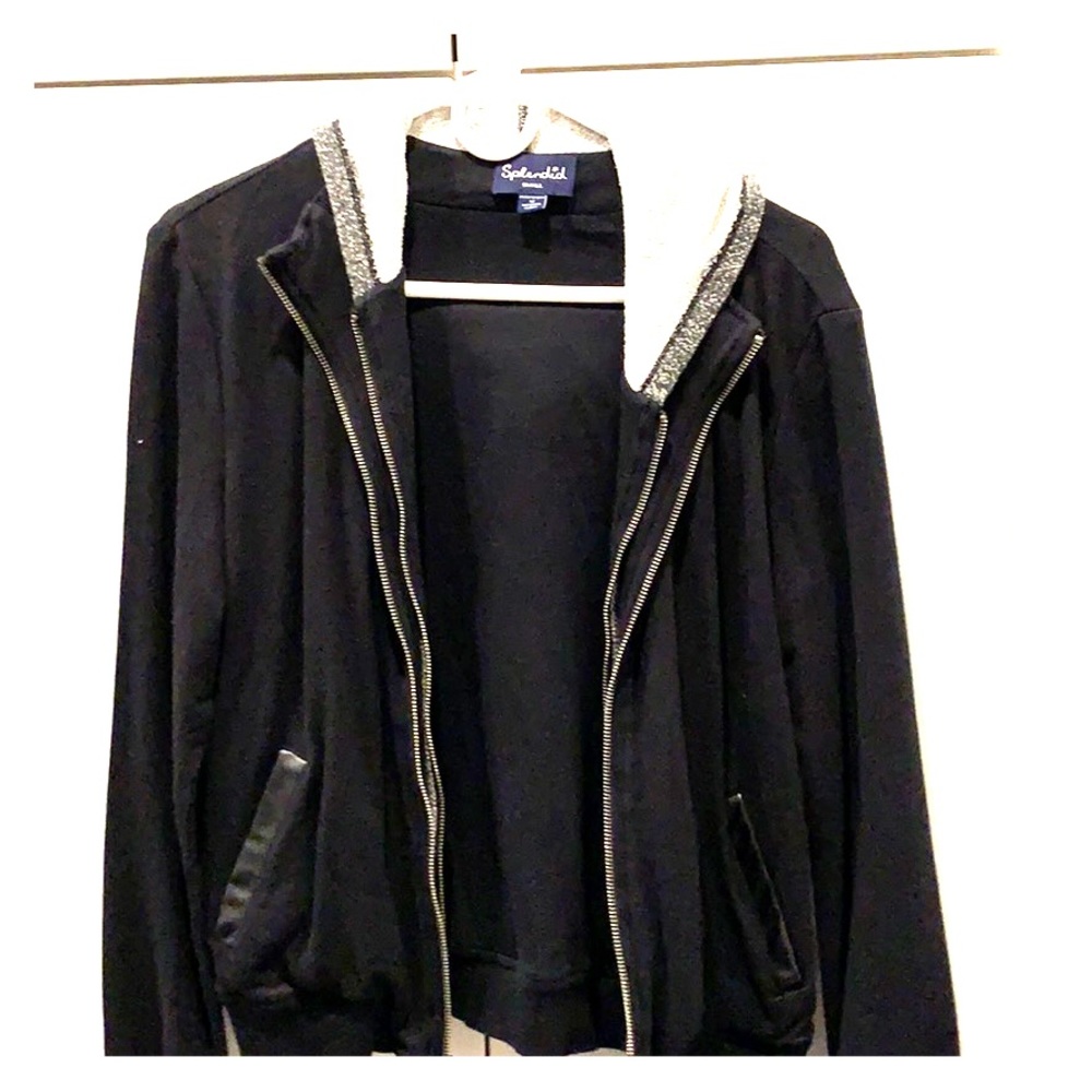 splendid small double-zip black sweatshirt